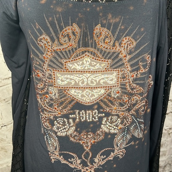 Harley Davidson Women’s Lace Long Sleeve Crest Graphic Top Size 2X - Picture 3 of 11